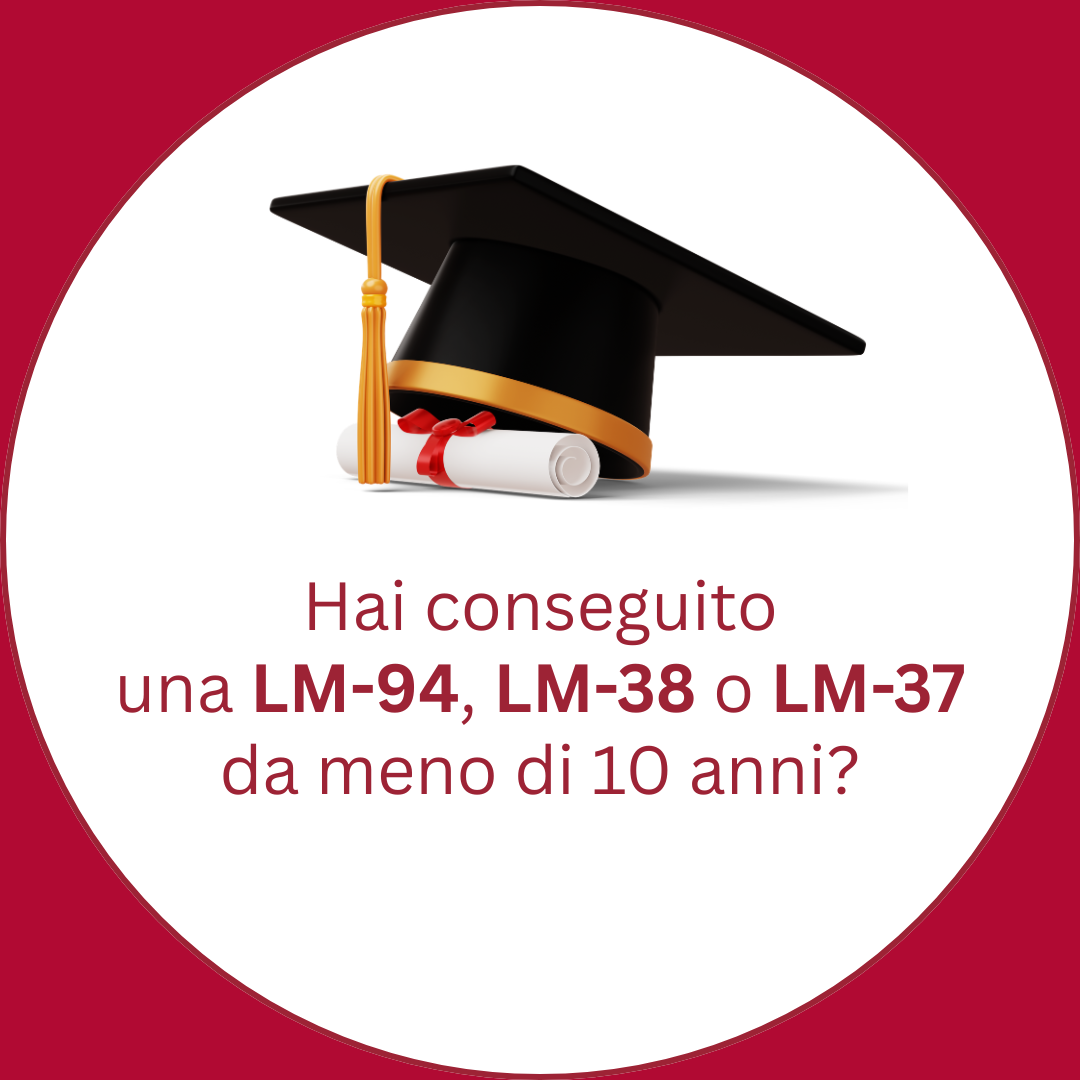 Immagine con domanda: Hai conseguito una laurea magistrale LM-94, LM-38 o LM-37 da meno di 10 anni?